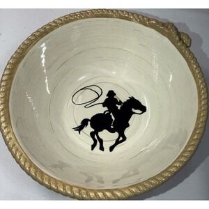 Sonoma "Happy Trails" 7 3/8 " Bowl Cowboy on Horse with Rope Red Ceramic